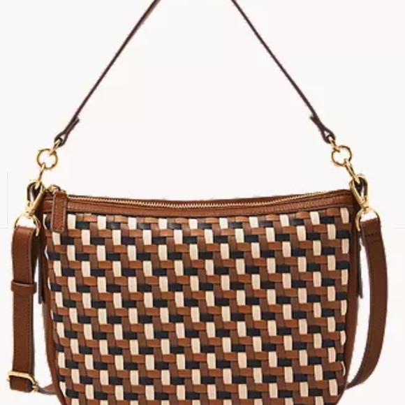 Fossil Jolie Brown & Tan Woven Crossbody Bag - Picture 1 of 6